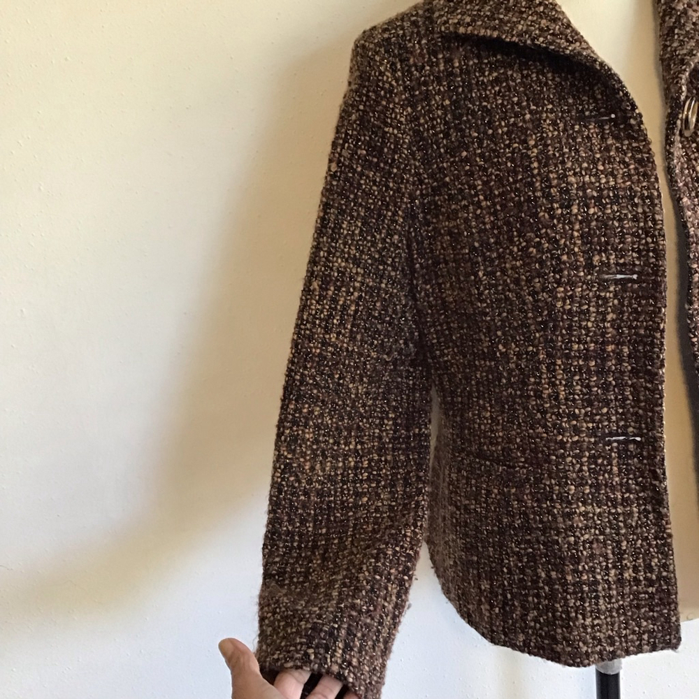 Jones New York Women Vintage Brown & Black Tweed Business Blazer Jacket Size 10 - Picture 4 of 11